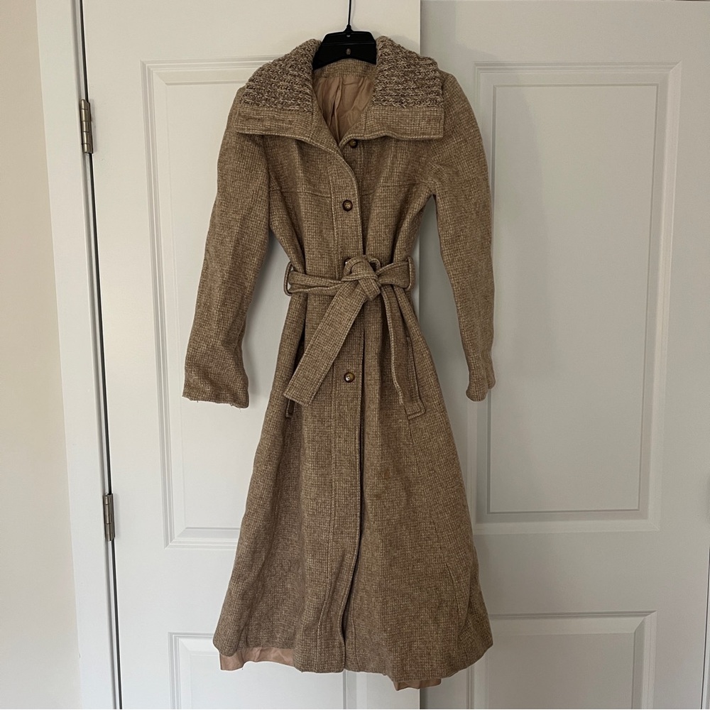 Vintage 1970s Jill Jr. brown wool maxi trench coat